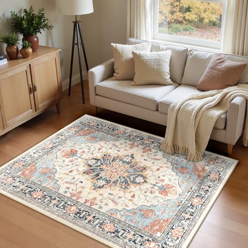 INOVADAY Tapis de Salon Lavable en Machine 120x180 cm Vintage à Faible Poil Antidérapant avec Motif Imprimé Tapis Chambre pour la Chambre à Coucher, Le...