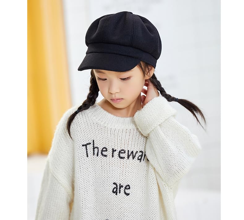 Kids-Toddler-Newsboy-Cap for Girl Winter-Octagonal-Hat - Adjustable Wool-Felt Beret-Cabbie-Caps for 2-6Years2
