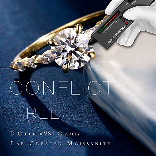 MOOSEA Round Moissanite Rings for Women, 1-3ct D Color VVS1 Clarity Lab Created Ring 925 Sterling Silver Marquise and Round Side Stone Moissanite Engagement Rings for Women Jewelry Gifts for Her3