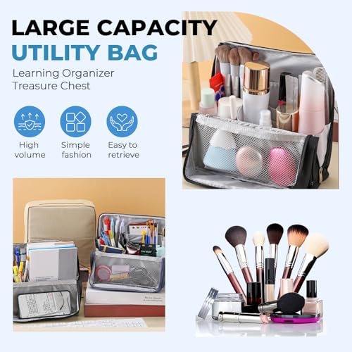 Standing Makeup Bag, 2025 New Multi-Purpose Large Capacity Oxford Cloth Standing Makeup Bag,Portable Toiletry Bag and Stationery Storage Organizer with Compartments (Blue)4