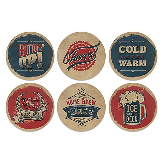 CARIBOU Coasters , Vintage Paper Beer Design Absorbent ROUND Fabric Felt Neoprene Coasters for Drinks, 6pcs Set
