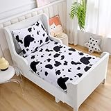 KWLOVER Cow Printed Bed Fitted Sheet and Pillowcases Set,White and Black Deep Pocket Fitted Sheet,Soft Kids Sheets for Twin Size Bed (White Cow, Twin)