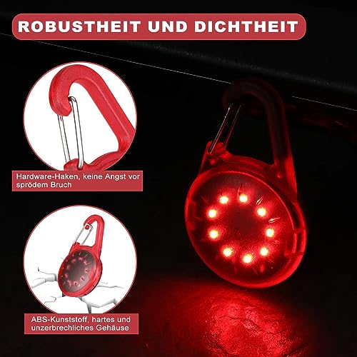 Blinklicht Schulranzen USB Aufladbar Kinder LED Sicherheitslicht Anhänger für Wandern Laufen Joggen Haustier Rucksack leuchtanhänger hund Rot