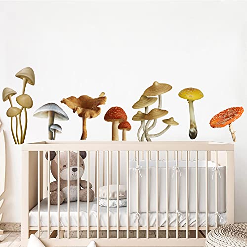Image of Mushroom Wall Sticker Decor,Peel and Stick Wallpaper Mushroom Wall Decal,DIY Cute Removable Vinyl Fairy Wall Decals for Kids Room Nursery Girls Bedroom Living Playroom Classroom Decoration