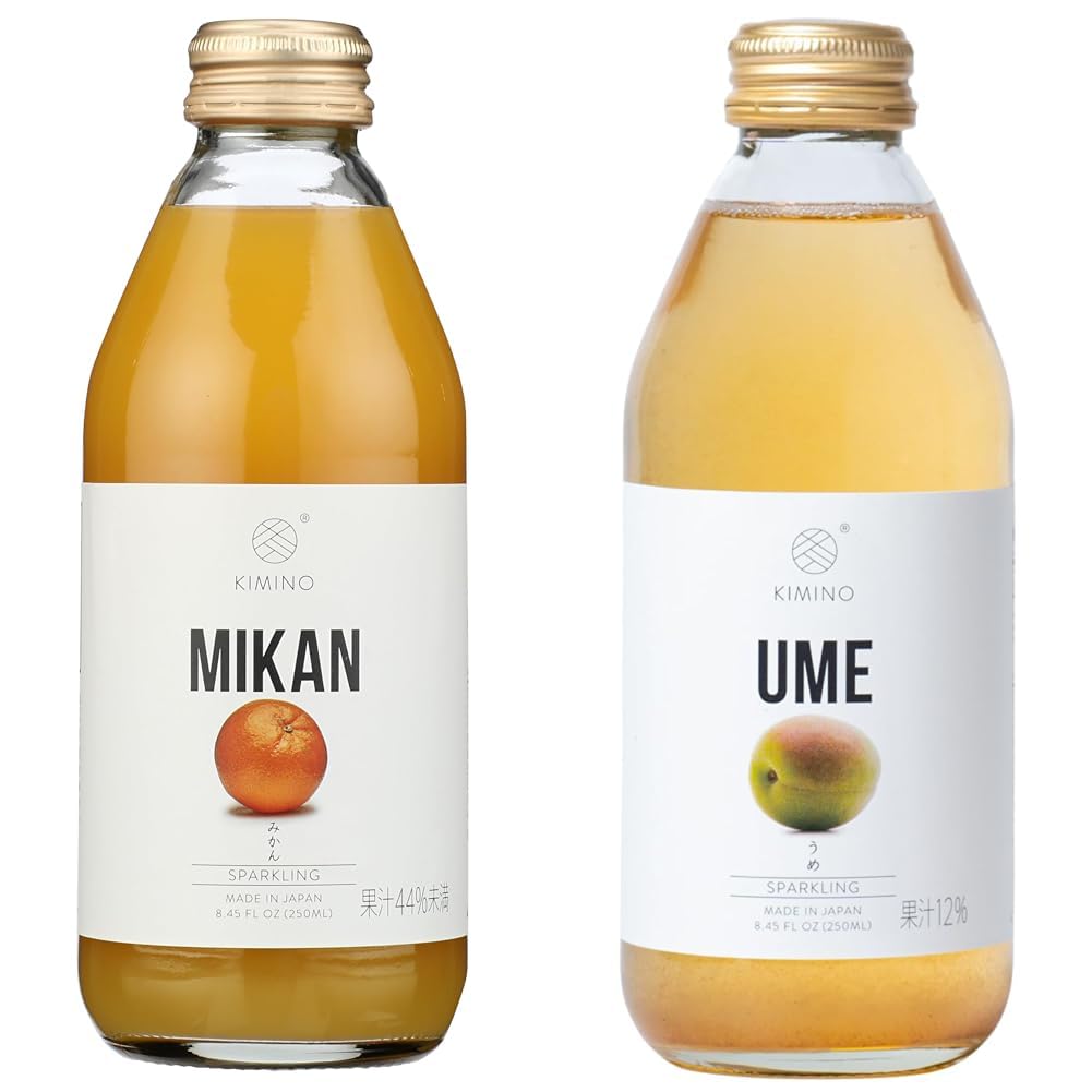 KIMINO DRINKS Sparkling Juice Bundle - Mikan and Ume Flavors, 8.45 Fl Oz (2-Pack)