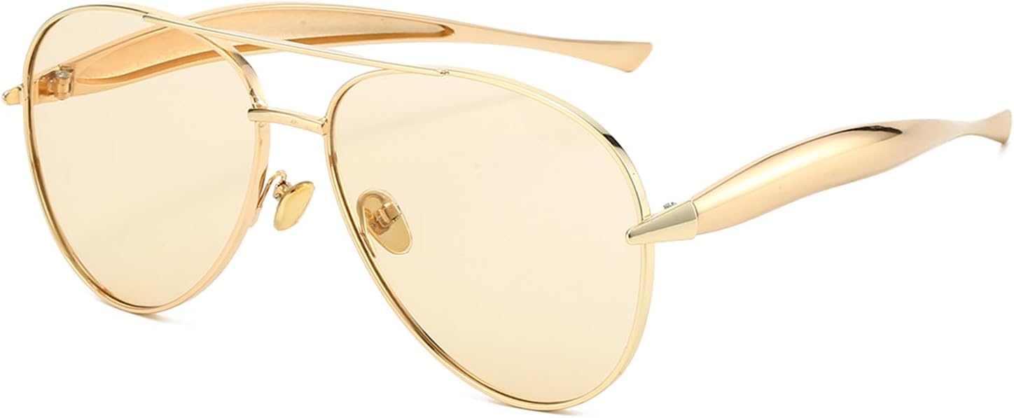 Gold Aviator Sunglasses for Women Men Oversized Aviators Sun Glasses Metal Retro Shades