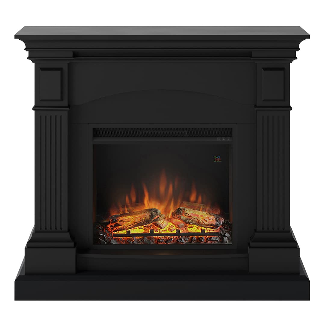 TAGU Magna Elektrischer Kamin mit PowerFlame, Heizung und Thermostat, 7-Tage-Timer, LED-Flammeneffekt, Fernbedienung (Tiefschwarz)