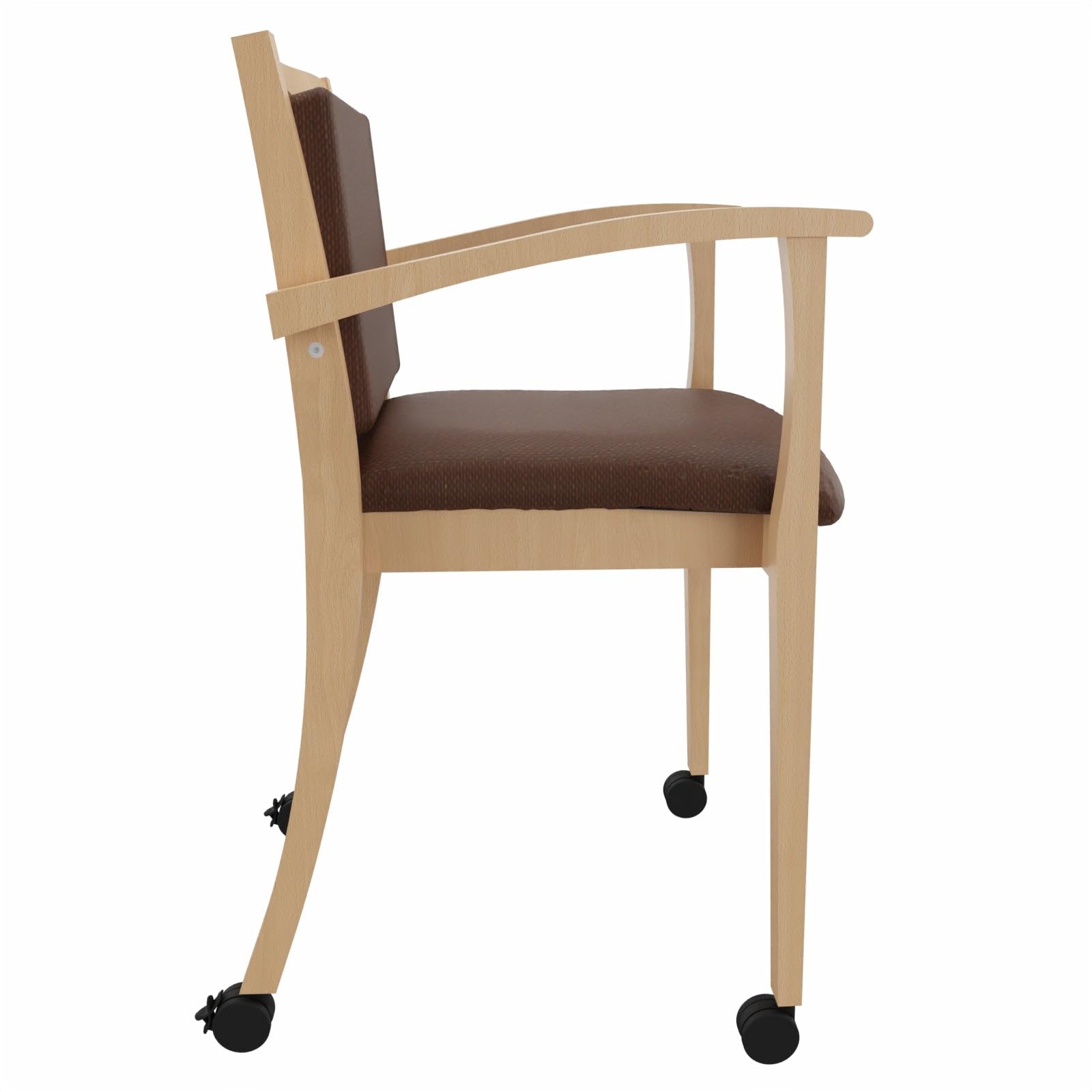 Alexander Blieskastel - Silla de aseo con reposabrazos y ruedas, de madera maciza, acolchada, ergonómica, estable, ya montada, con cadera (tejido Gomera marrón, altura del asiento de 58,5 cm)