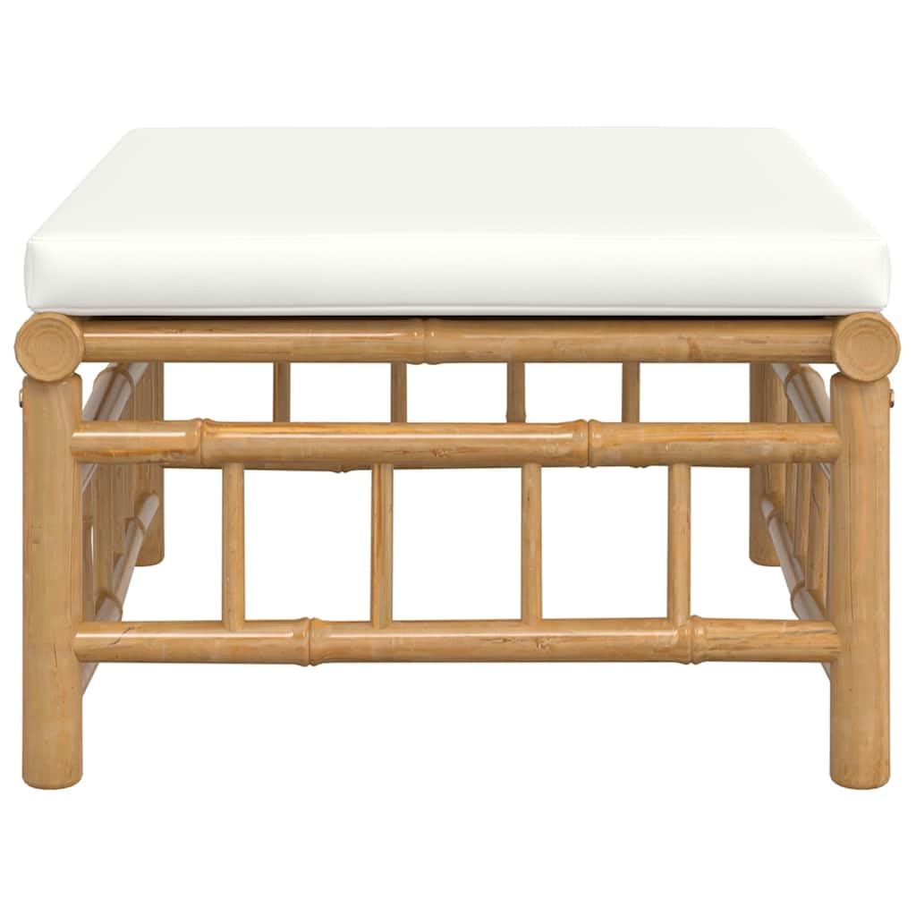 vidaXL Reposapiés de jardín bambú con cojín Blanco Crema, Taburete, otomana, reposapiés de Exterior, reposapiés, Taburete otomana, reposapiés de Patio