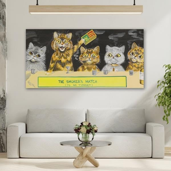 Tableau Chat Louis Wain Décoration Murale Humour 50x25cm