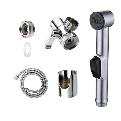 Pioneer Goods Silver Luxury Muslim Shattaf Sprayer Kit – Faisal Handheld Bidet Toilet Jet Spray With Hose, Hygienic Bathroom Cleaning