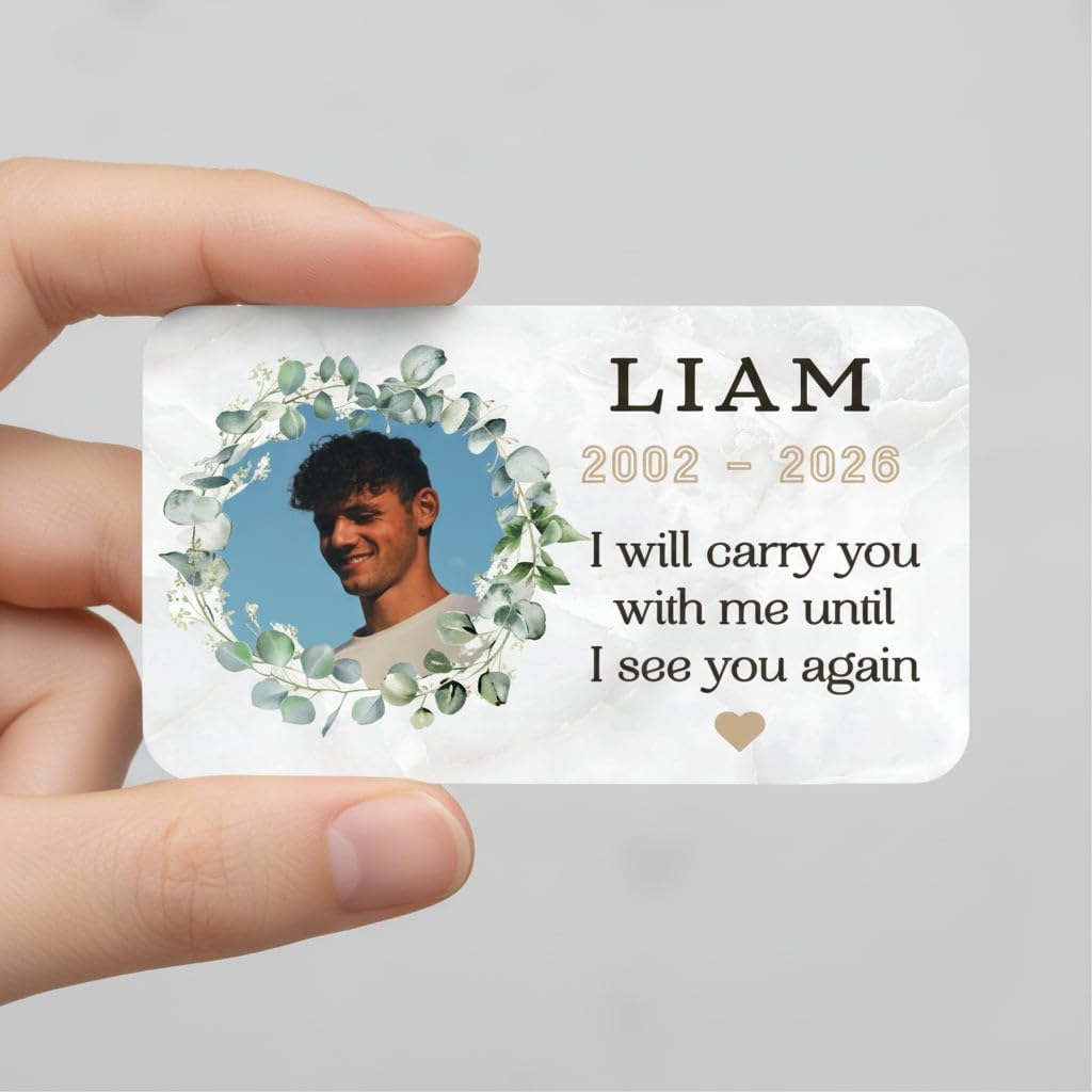 Son Memorial Gift - Personalised Memorial Wallet Card with Photo Name & Dates - In Loving Memory Remembrance Keepsake - Sympathy Bereavement for Loss of a Son
