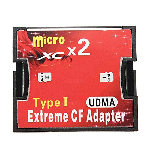 BOWONG DUAL PORT READER ADAPTER For MICRO SD/SDXC TF TO COMPACT FLASH CF TYPE 1 MEMORY CARD, Red