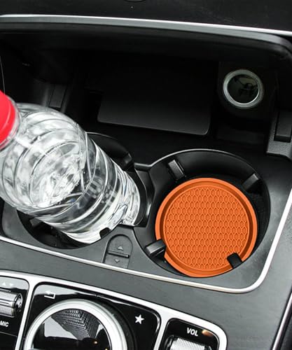 Flaconi 4-teiliges Set aus Autogläsern, Getränkehalter und Auto-Innenzubehör (rutschfester Untersetzer, Orange)