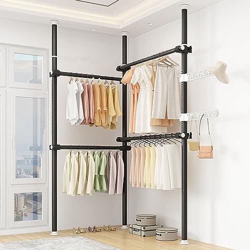 Portant à vêtements télescopique de chambre à hauteur réglable avec 4 barres de penderie