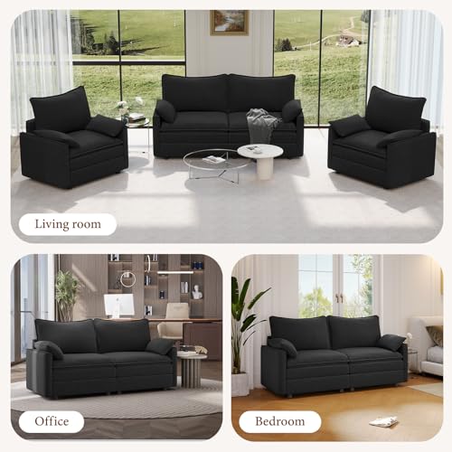 Image of Vesgantti 74 inch Loveseat Sofa for Living Room, Comfy Cloud Couch Deep Seat Chenille Modern 2 Seater Small Sofa with Armrest Pillows, Easy Assembly for Small Spaces, Black