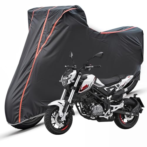 Image of Two Wheelers Bike Body Cover Compatible for Benelli TNT 125, UV Resistant, Dustproof, Triple Stitched, Elastic Bottom, Red Piping Motorcycle Cover (Black, Pack of 1)