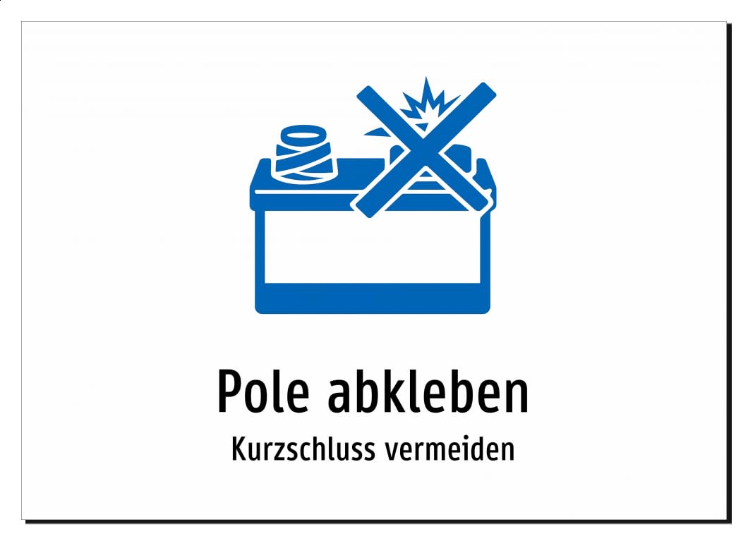 36967-DE-S-06 | Pole abkleben - Kurzschluss vermeiden | Aluminiumschild A5, 210 x 148mm | mit Symbolgrafik und Text