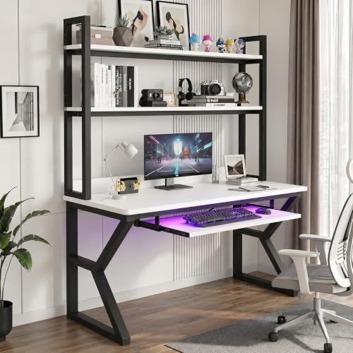 Image of TEKAVO Malto Computer Table for Home Pc | Office Table for Home | with Book Shelf, Study Table with Hutch, Modern Workstation, Black & White Wood, Metal (120 Cm x 60 Cm x 75 Cm) - DIY