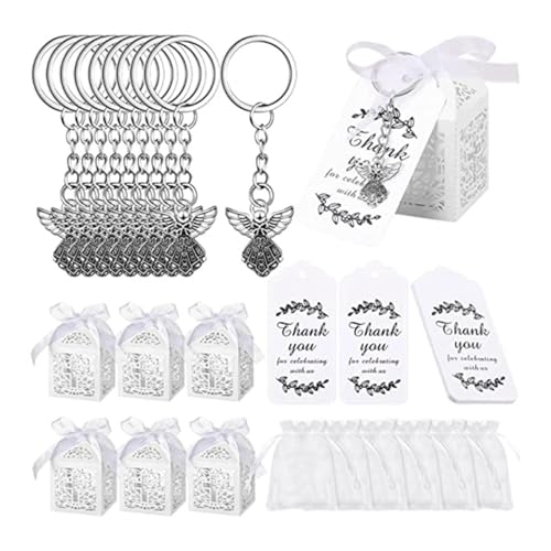 Shungong Boîtes à dragées porte-clés ange 30 pièces, idéales for les mariages, les anniversaires et les baptêmes