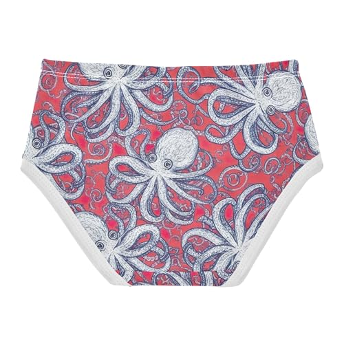 Girls Underwear Toddlers 2t Cotton Panties Little Girl Aesthetic Kids Undies Briefs Cartoon White Octopuses Prints Red2
