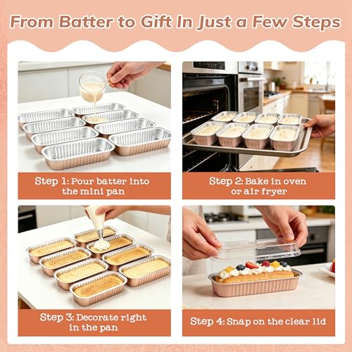 Image of NPLUX Loaf Pans with Lids, 50 Pack Champagne 6.8oz for Weddings | Works for crumble cups, panna cotta, custard and snack servings; add the cover only after contents cool.