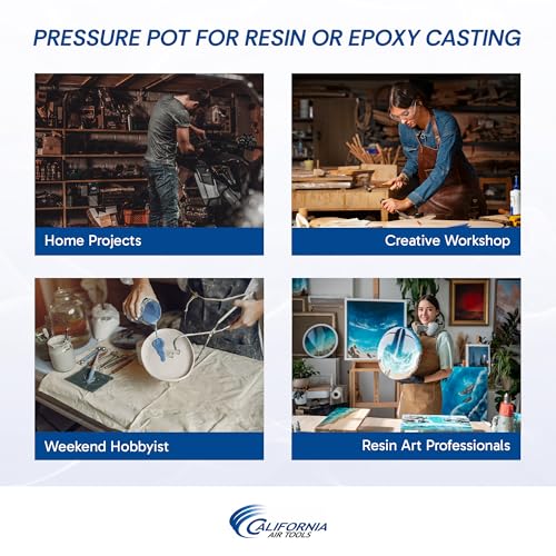 California Air Tools 255C 2.5 Gallon Pressure Pot for Epoxy Resin Casting, Coated Steel Tank, Portable, Blue