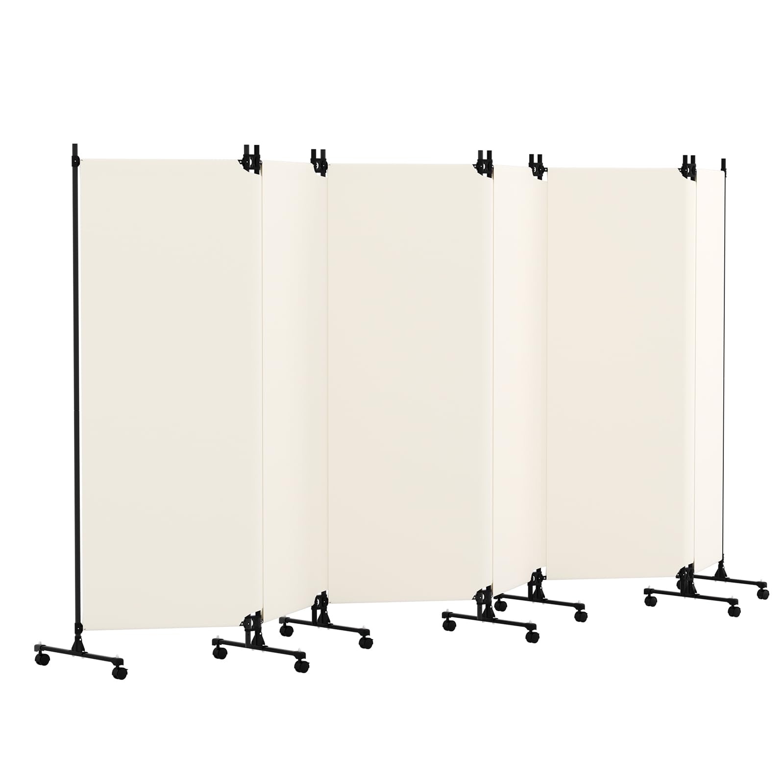 HIDODO 6 Panel Upgraded Room Divider with Wheels, 373cm W x 183cm H, Beige