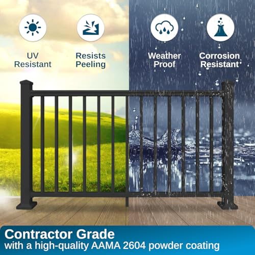 Image of Weatherables 42 in. H x 5 ft. W Stanford Gate Kit - Aluminum Porch & Deck Railing Gate with Black Powder-Coated Finish, Adjustable Outdoor Entry Gate