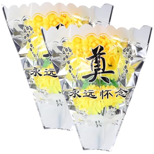 ULTECHNOVO 2 Mazzi di Crisantemi Artificiali per Fiori Commemorativi Cimitero Bouquet Resistente per Decorazione Tomba