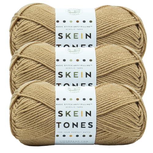 Image of Lion Brand Yarn Basic Stitch Anti-Pilling Yarn for Crocheting, Knitting, and Crafts, Hazelnut, 3 Pack