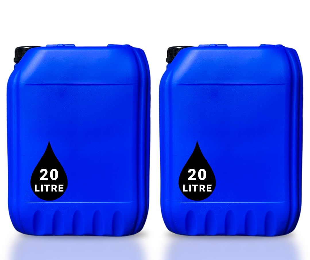 Lot de 2 bidons de 20 l - Approuvés par l'ONU - Avec bouchon inviolable de 61 mm - Parfaits pour le stockage de l'eau et des liquides - Bleu