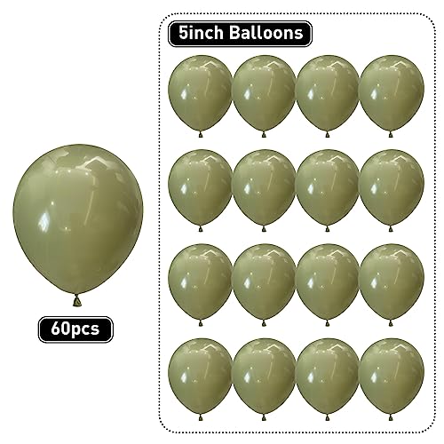 Image of Avocado Green Balloons 60pcs 5inch Olive Green Balloon for Balloon Garland Arch 5'' Round Mini Sage Green Latex Balloon for Kids Birthday Party Decoration DIY Jungle Safari Graduation Christmas