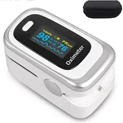 Oximetro de Pulso Digital Portatil com Capa - Saúde Medidor de Dedo, Frequência Respiratória Pressão e Hemoglobina - Monitor de Saturação de Oxigênio no Sangue e RR