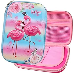 Toyshine Double Flamingo Pink Hardtop Pencil Case with Compartments - Kids Large Capacity School Supply Organizer Students Stationery Box - Girls Boys Pen Pouch