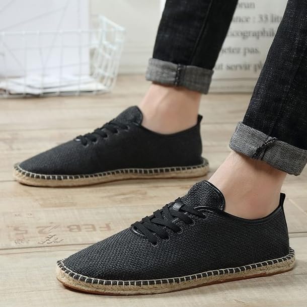 Men Espadrilles Shoes Men's Lace up Casual Canvas Slip on Flat Breathable Espadrille Walking Shoes3