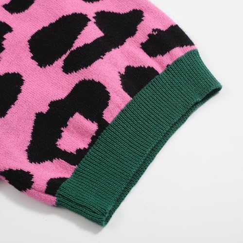 Men's Knitted Retro Poloshirt, 1960s Mod Style Vintage Short Sleeve Shirt with Animal Pattern Rose Red4