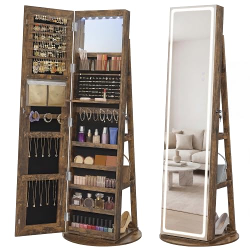 Image of SONGMICS HOME LED Standing Jewelry Armoire, Vanity Mirror with Storage