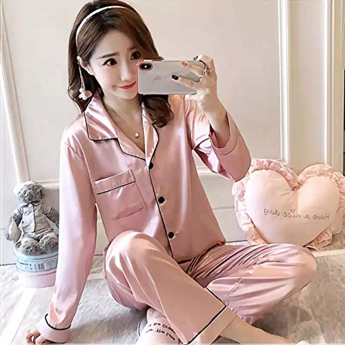 Conjunto de pijama feminino de seda PRETYZOOM de manga comprida (rosa) – Tamanho M, rosa, XL