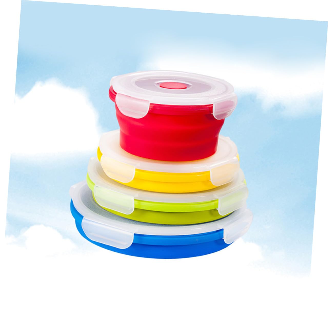 Contenitori per Alimenti Capacità 400ml-1200ml in Silicone Pieghevoli Set 4 Pezzi Resistenti al Microonde Colore Casuale per Picnic e Uso Quotidiano