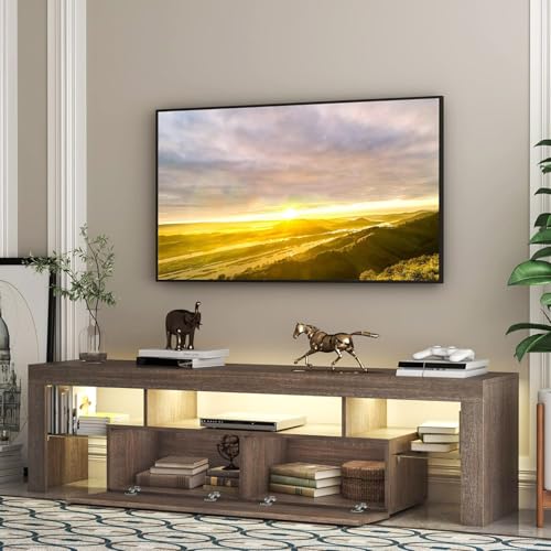 THAT S SHOCK Mueble para TV con Luz Led Centro De Entretenimiento para TV 75 Pulgadas Escritorio Minimalista con Cajones y Armarios De Almacenamiento para Sala...