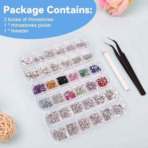 AUYAO Harz Strasssteine 4200Pcs Strass Kristalle 1.5mm-2mm Gemischte Kinder Bastelsachen Kit mit Strass mit Picking Pinzette und Stift für DIY Nägel Kleidung Kunsthandwerk Gemischt Becher Party (B)