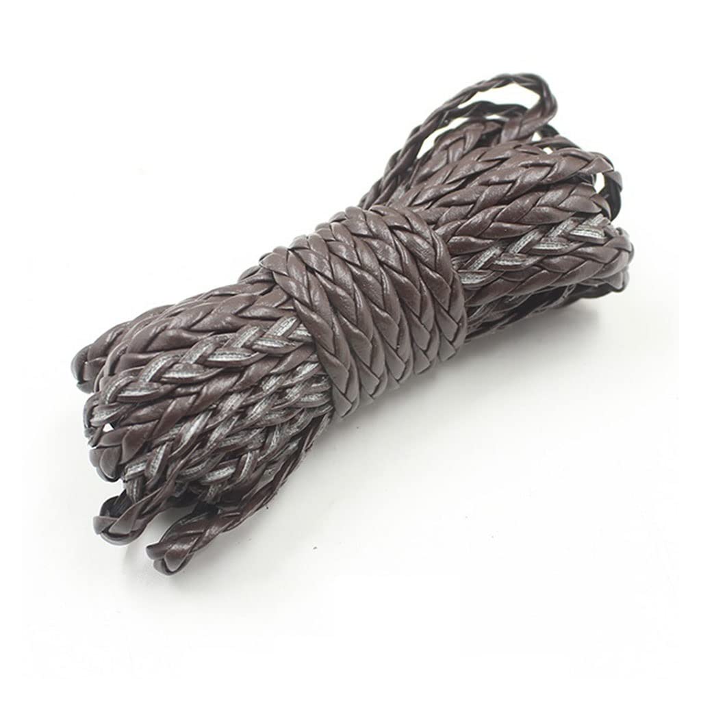 Cordon tressé en cuir synthétique plat marron 5 mm lacet ruban 4,6 m