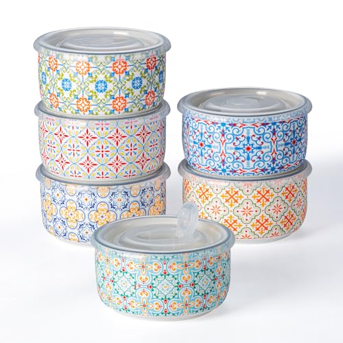 Chubacoo Ceramic Bowls Set with Lid, Microwave Safe, Set of 6