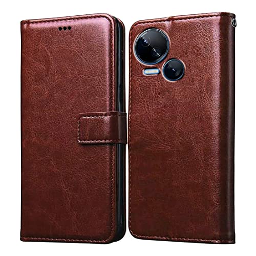 Image of Amazon Brand - Solimo Flip Leather Mobile Cover (Soft, Flexible & Kickstand Back case) Compatible for Tecno Spark 10 5G (Brown)
