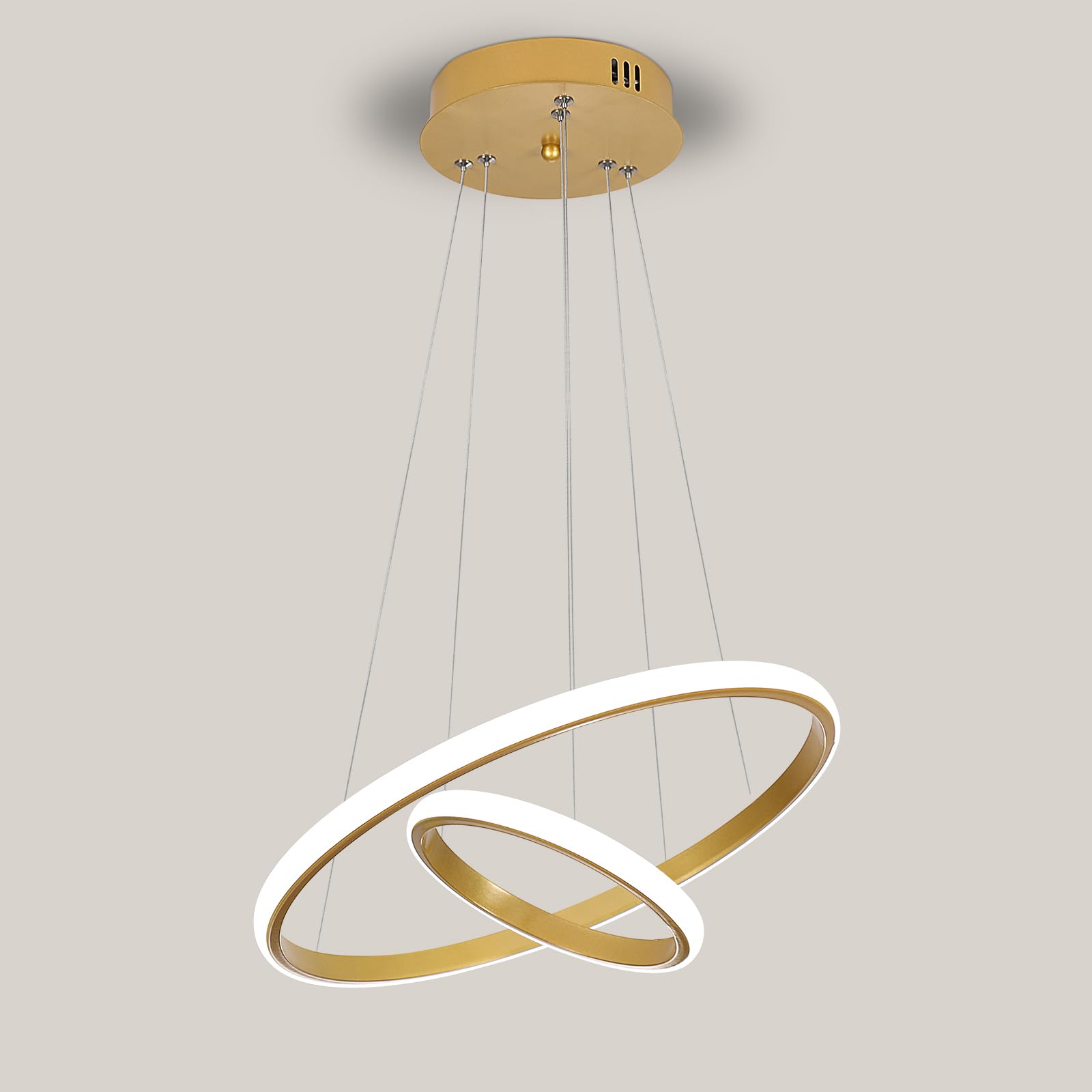 Goeco Lampadario LED Moderno ad 2 Anelli Oro, Lampada a Sospensione 32W | Altezza Regolabile, Lampadario Circolare Design Minimalista per Soggiorno, Sala da Pranzo, Camera da Letto, Hotel