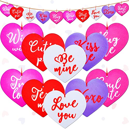 60 Pieces Valentine's Day Felt Heart Ornaments Conversation Candy Ornaments Felt Heart Hanging Ornament For Tree Heart Shaped Ornaments Embellishment Valentine's Day Decoration (Solid Pattern) #TOP22