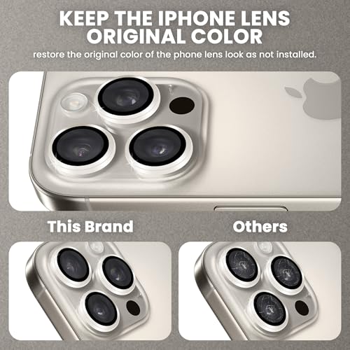 Image of ArmourPro Premium Camera Lens Protector Tempered Glass Compatible For iPhone 16 Pro Max and iPhone 16 Pro Tough HD Individual Aluminum Alloy Rings 9H Camera Cover , Scratch-Resistant,Camera Lens Protection| Titanium Grey