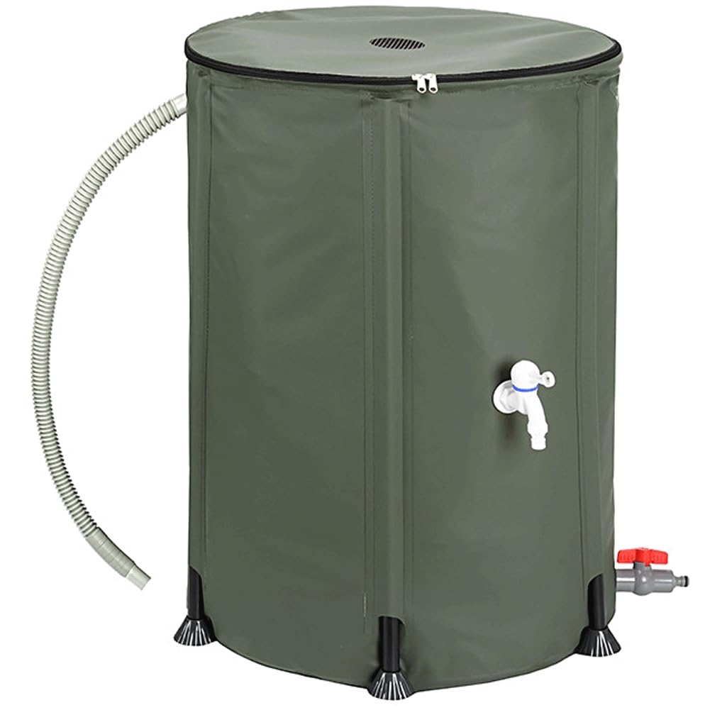 Collapsible Rain Barrel - Water Barrels, 1000D PVC Portable Water Storage Tank, Foldable Rainwater Collector With Spigot For Garden Irrigation, Car Washing, Outdoor Use(GREEN,200L)