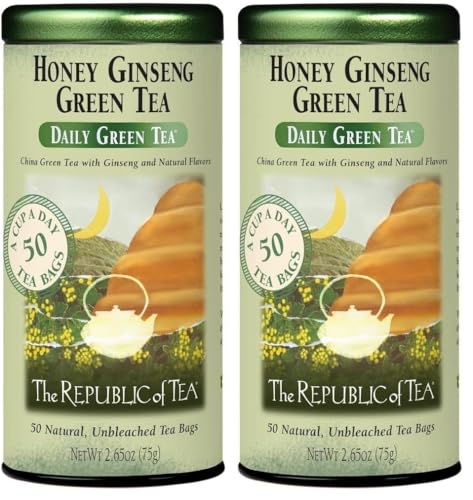 Image of The Republic of Tea - Honey Ginseng Green Tea, 50 Tea Bags, Tin | Flavored Gourmet Tea | Caffeinated (Pack of 2)